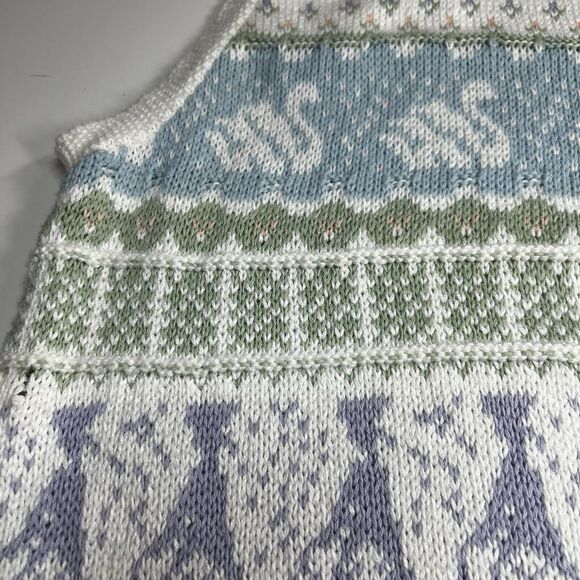 The Villager Women's XL 38 kawaii Knit cottage core swan Sweater Vest - Picture 6 of 9